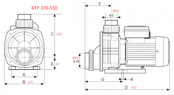 dimensioni pompa btp 370 - 550